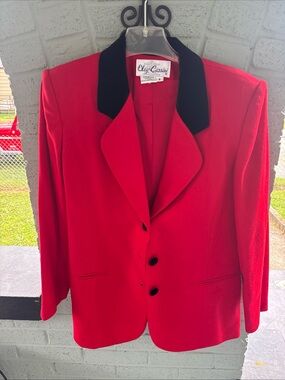 Oleg Cassini Red Blazer with Black Velvet Collar